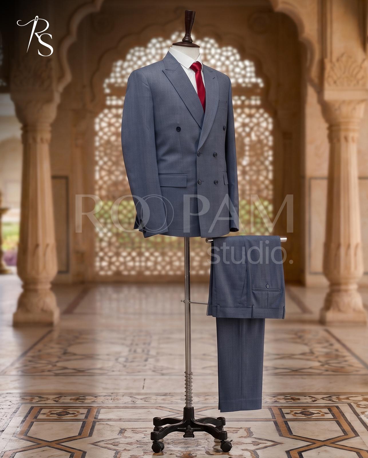 Premium Slate Blue Double-Breasted Suit (2-Piece) - Image 1
