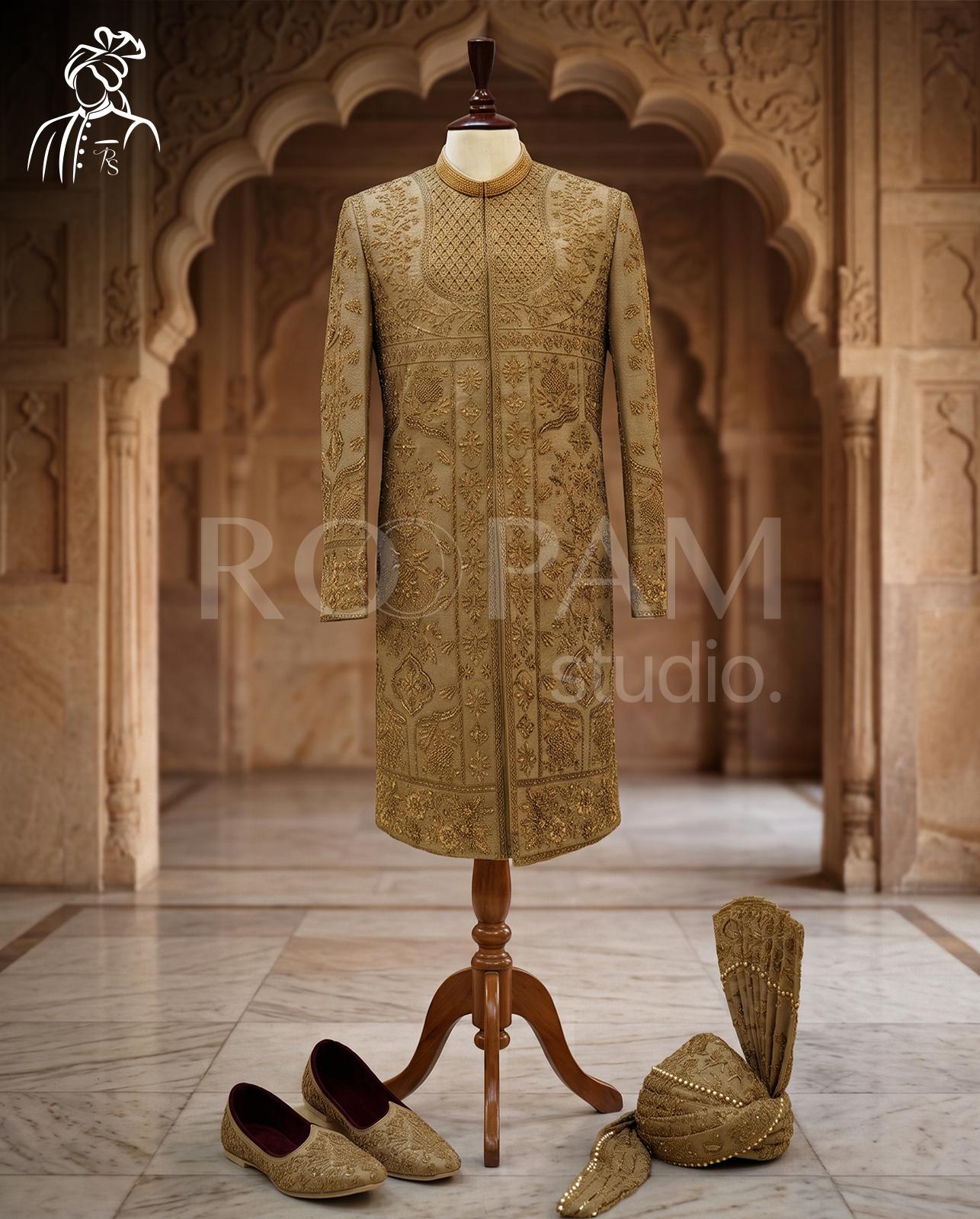 Roopam Studio Opulent Gold Zardozi Sherwani - Image 1