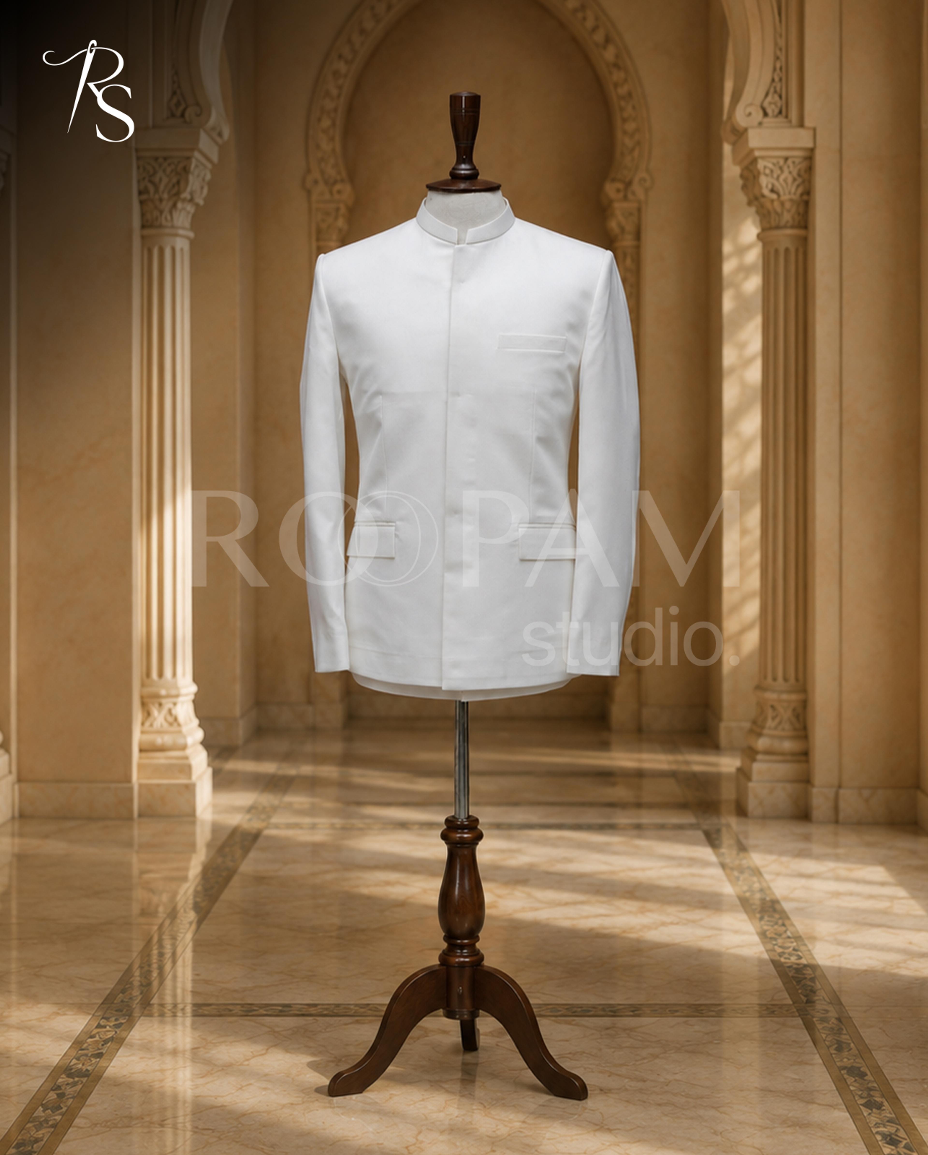 Classic Plain White Prince Coat - Thumbnail 3