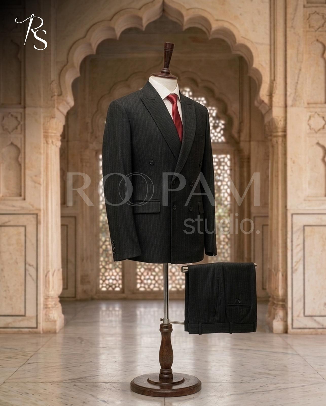 Premium Charcoal Black Pinstripe Double-Breasted Suit (2-Piece) - Image 1