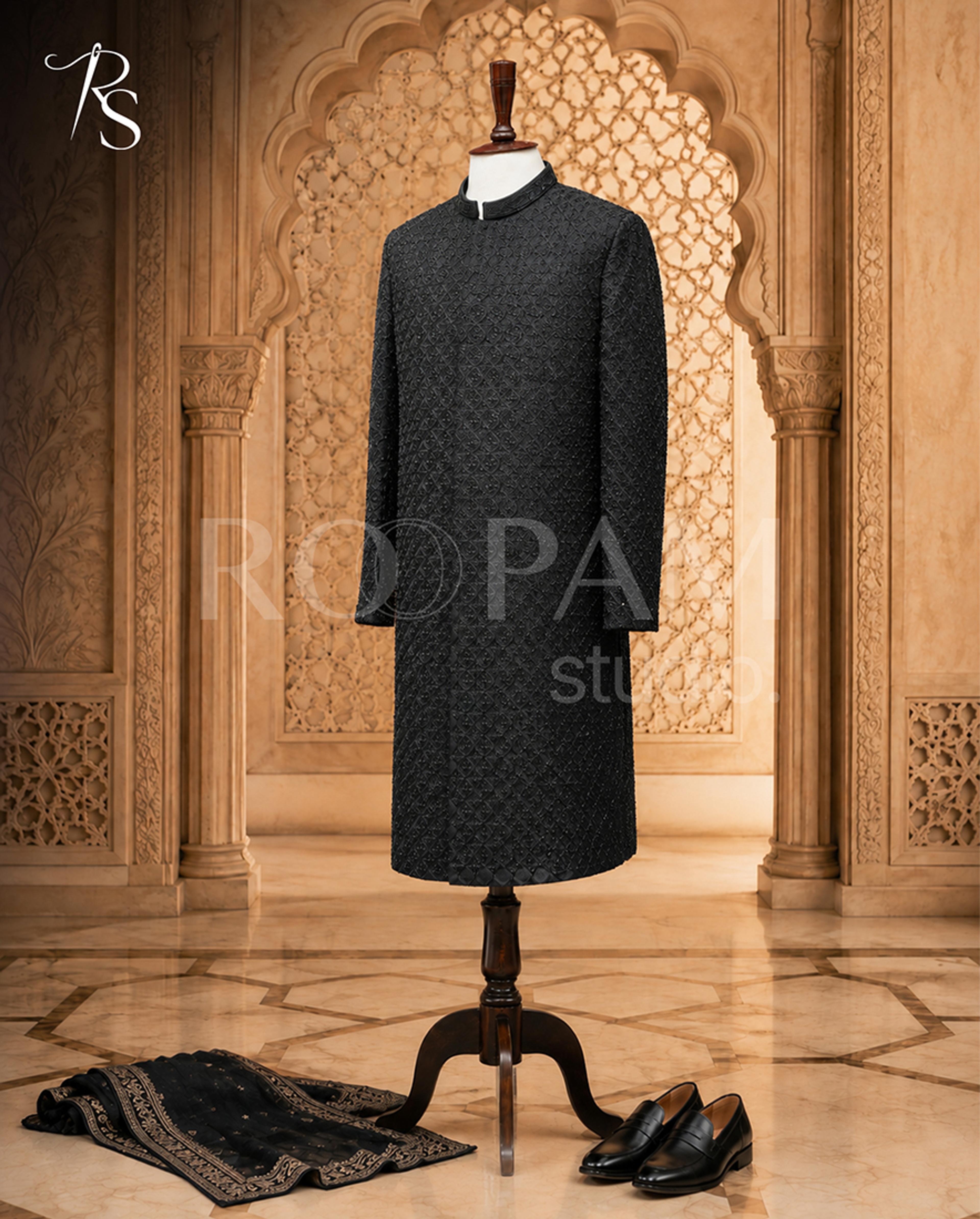 Midnight Onyx Heavily Beaded Bandhgala Sherwani