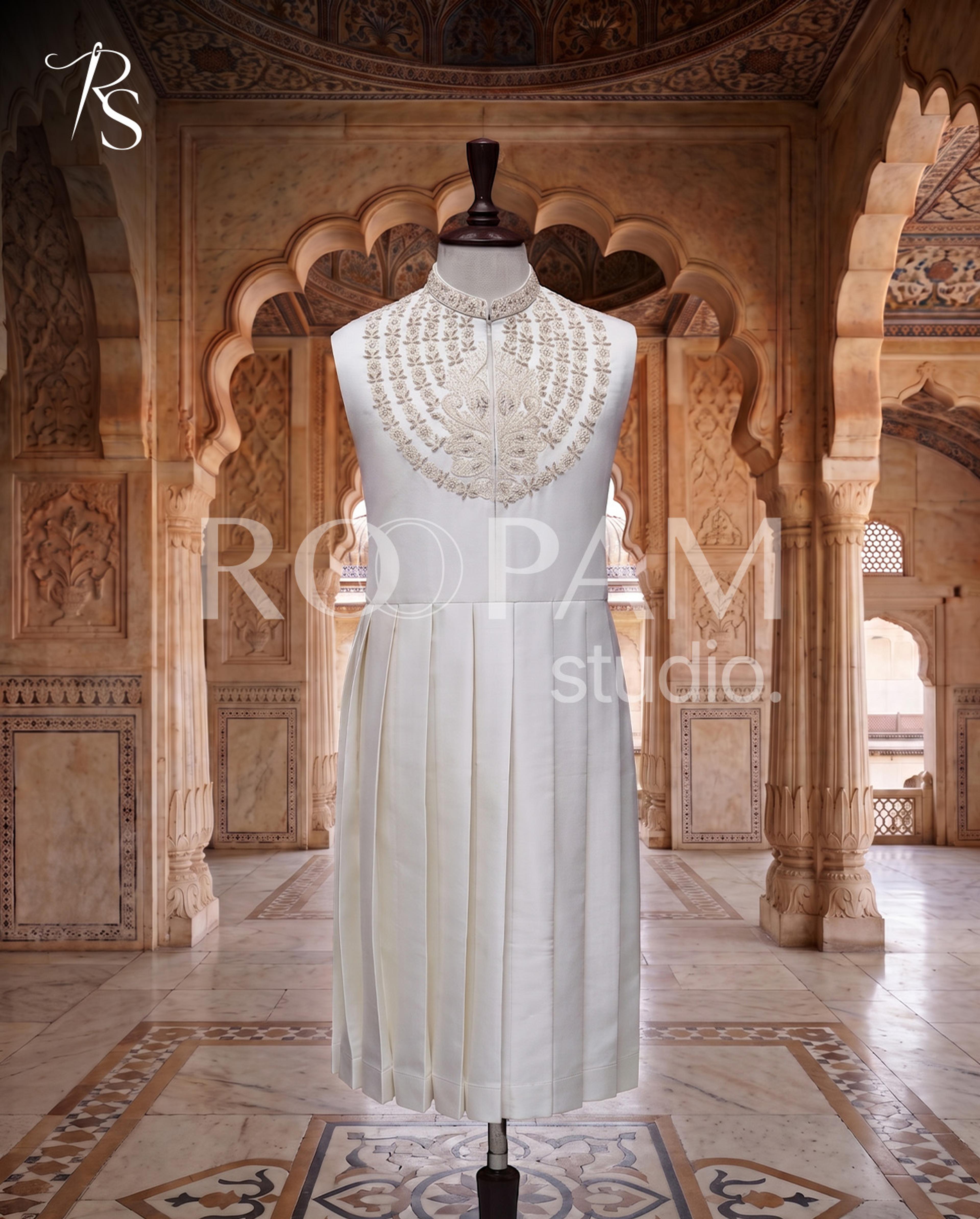 Roopam Studio Premium Cream Embellished Sherwani Set - Thumbnail 5