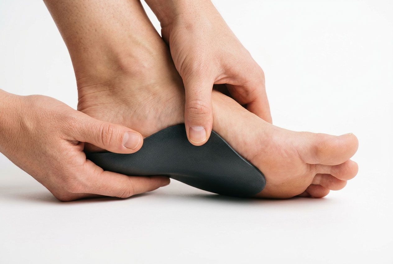 Custom orthotic held against the arch of a foot