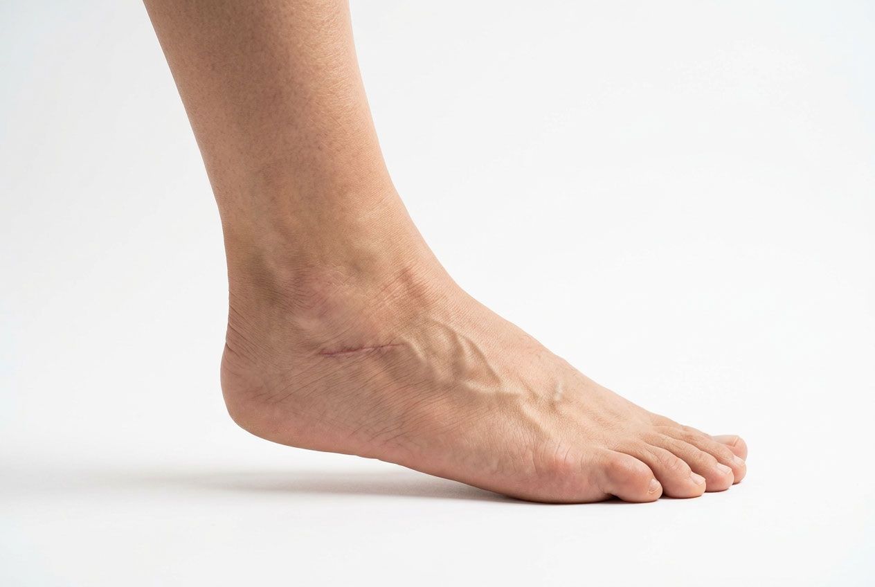 Foot with a small healed incision scar near the ankle