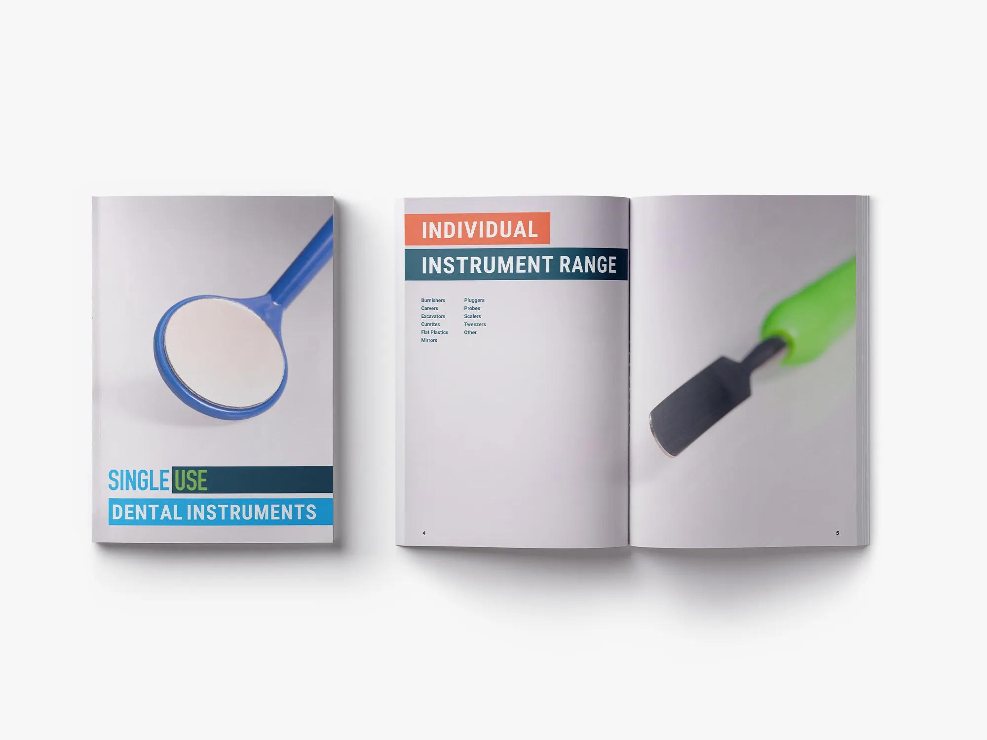 Dental Instrument catalogue | Front cover and section page spread