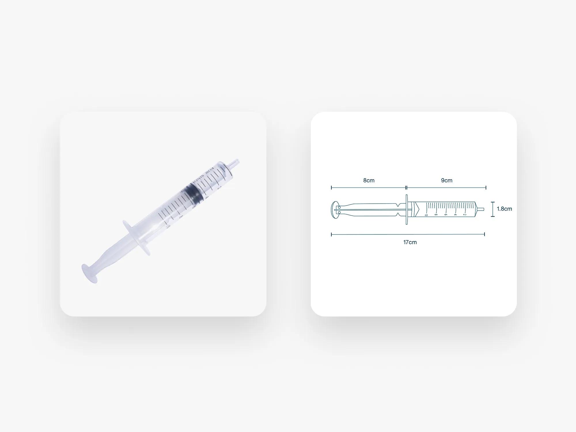 Syringe photo and specifications diagram