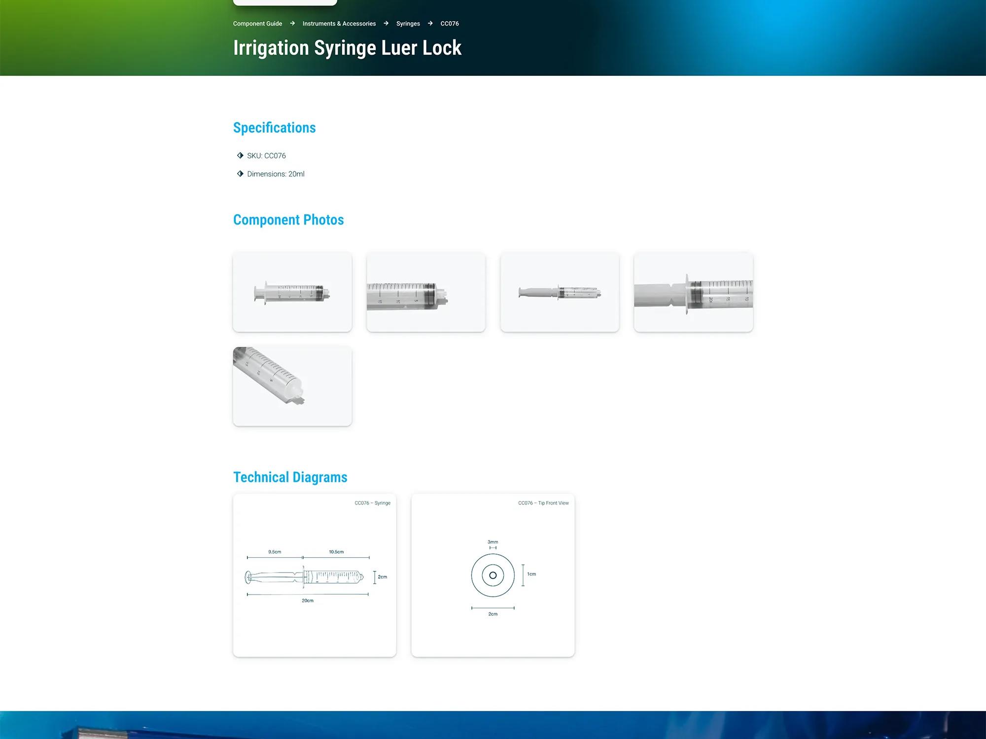 Single post template page displaying irrigation syringe luer lock