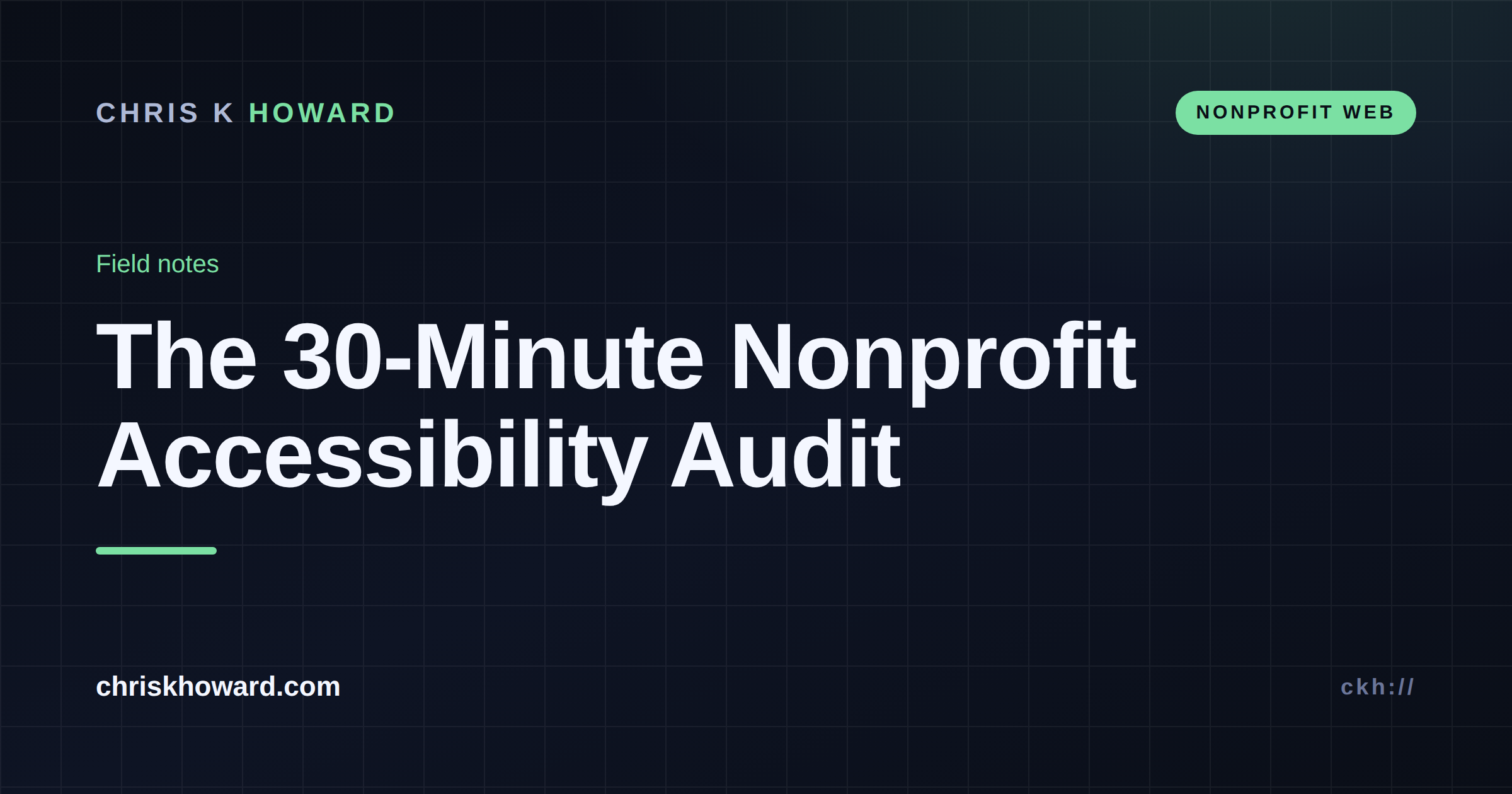 Dark title card reading The 30-Minute Nonprofit Accessibility Audit on chriskhoward.com