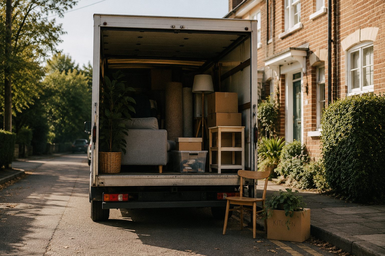 A removal van outside a home