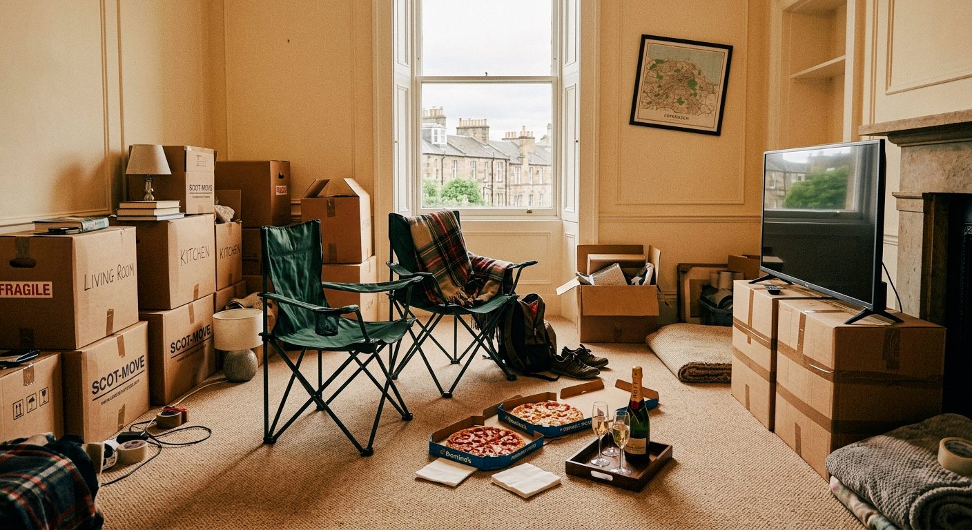 A first home filled with moving boxes