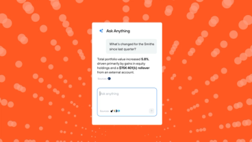 Screenshot of Jump’s “Ask Anything” feature showing a user query and AI-generated financial summary with connected data source icons below.
