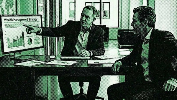 A financial advisor tailoring a wealth strategy to a client goal in his office.