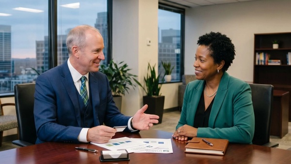 An advisor asking a client for a referral. 