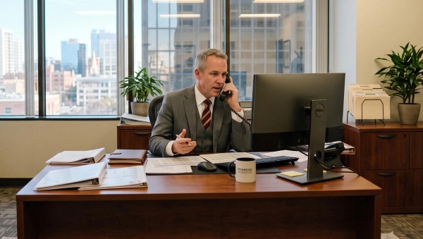 A financial advisor on the phone trying to build their client base.