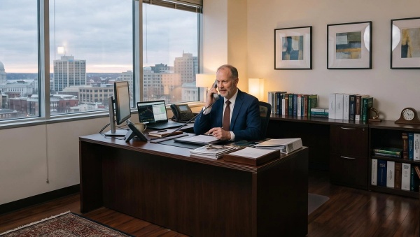 A financial advisor speaking with a prospect over the phone.