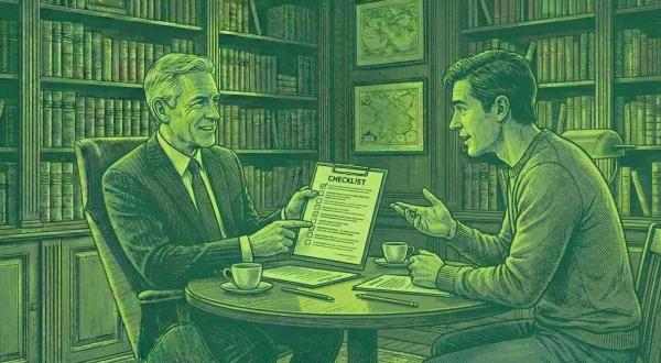 A financial advisor going over a onboarding checklist with a client. 