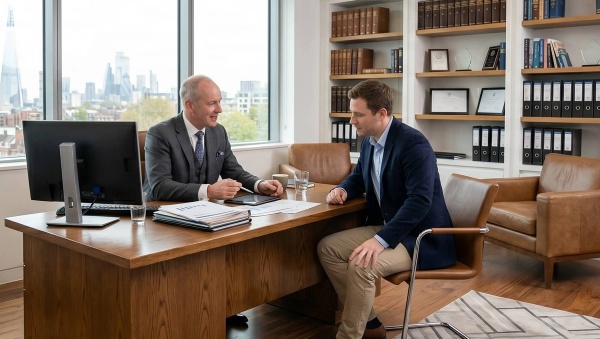 A financial advisor following a client engagement strategy while talking with a client.