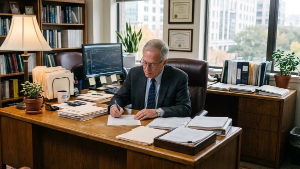 A RIA doing succession planning at his desk.