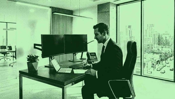 A financial advisor optimizing his calendar at his desk to make sure he is following time management best practices.