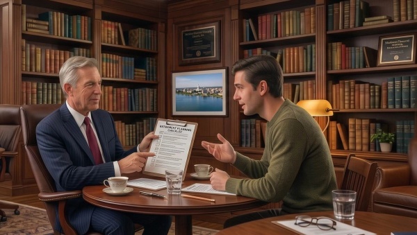 A financial advisor going over a onboarding checklist with a client. 