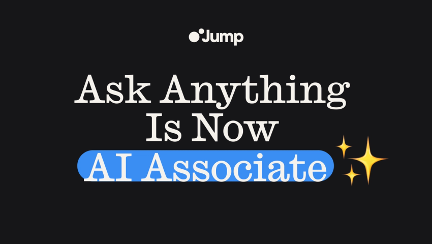Black background and white text that says Ask Anything is Now AI Associate