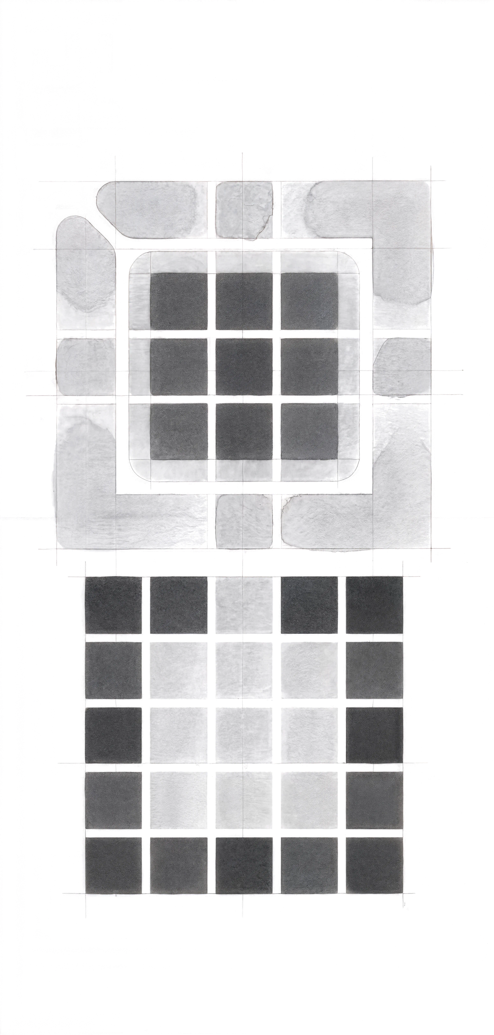 Schemat koncepcji 2 — struktura 5×5 i ogród 3×3.