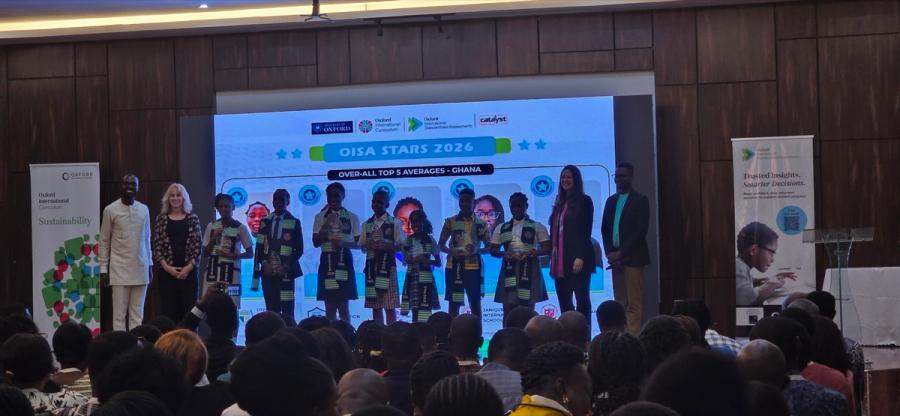 OISA Stars 2026 awardees on stage with Oxford International representatives
