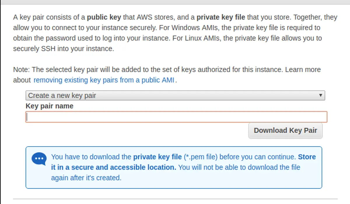 Create new key pair for your EC2 instance