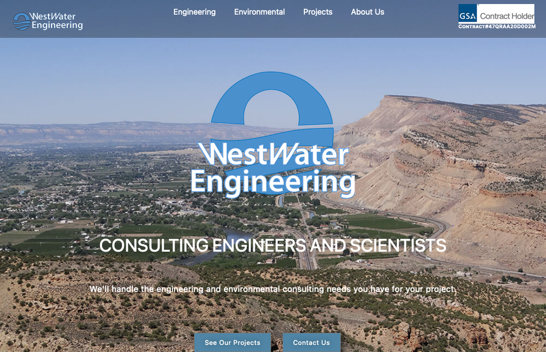 Desktop view of Westwater website