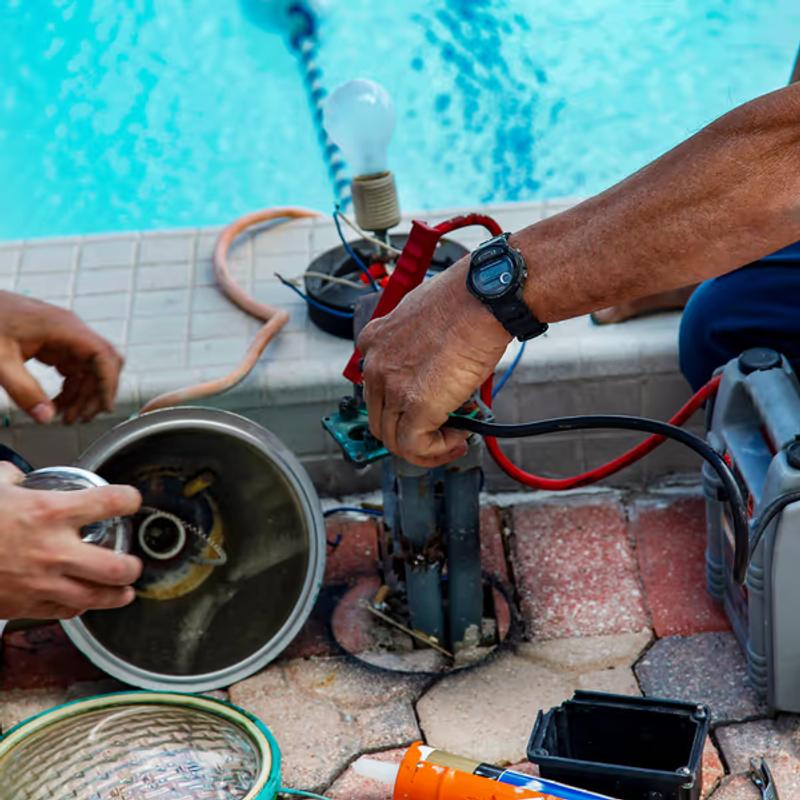 Mex fixing pool equipment by the pool