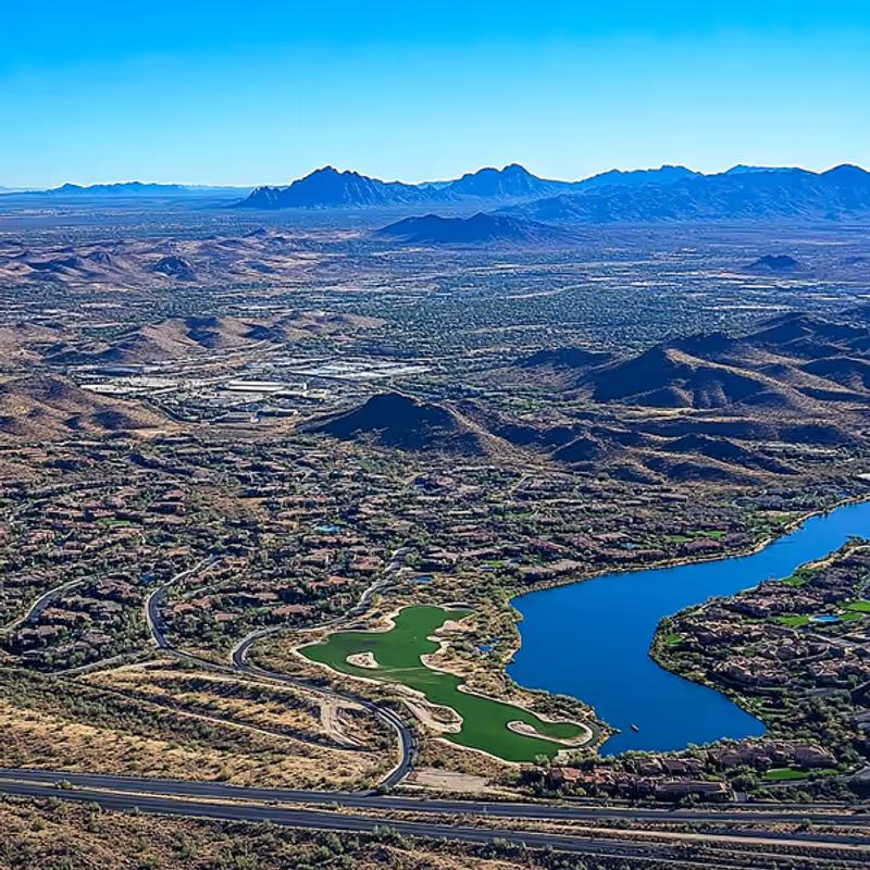 High altitude photo of Fountain Hills, AZ
