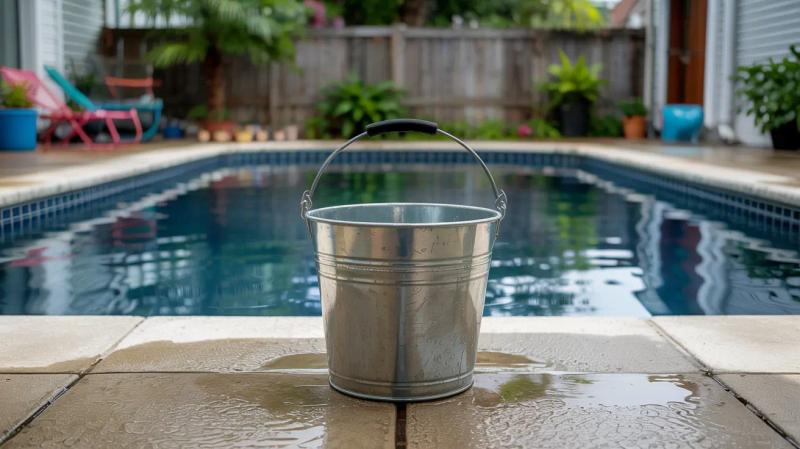 bucket in front of pool