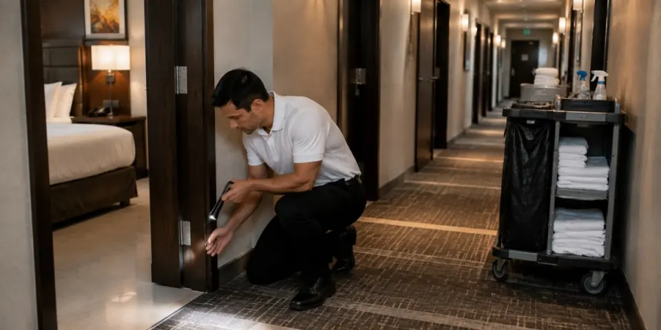 checking_door_seams_with_flashlight