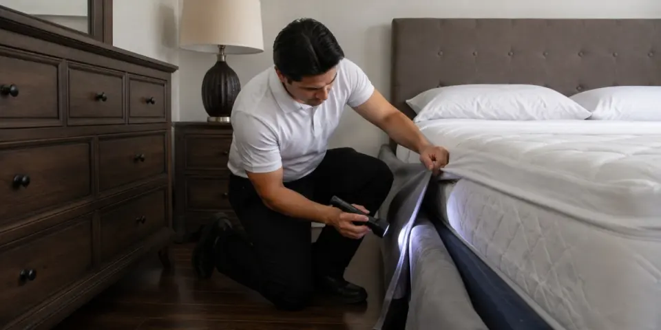 man_inspecting_bed_seams