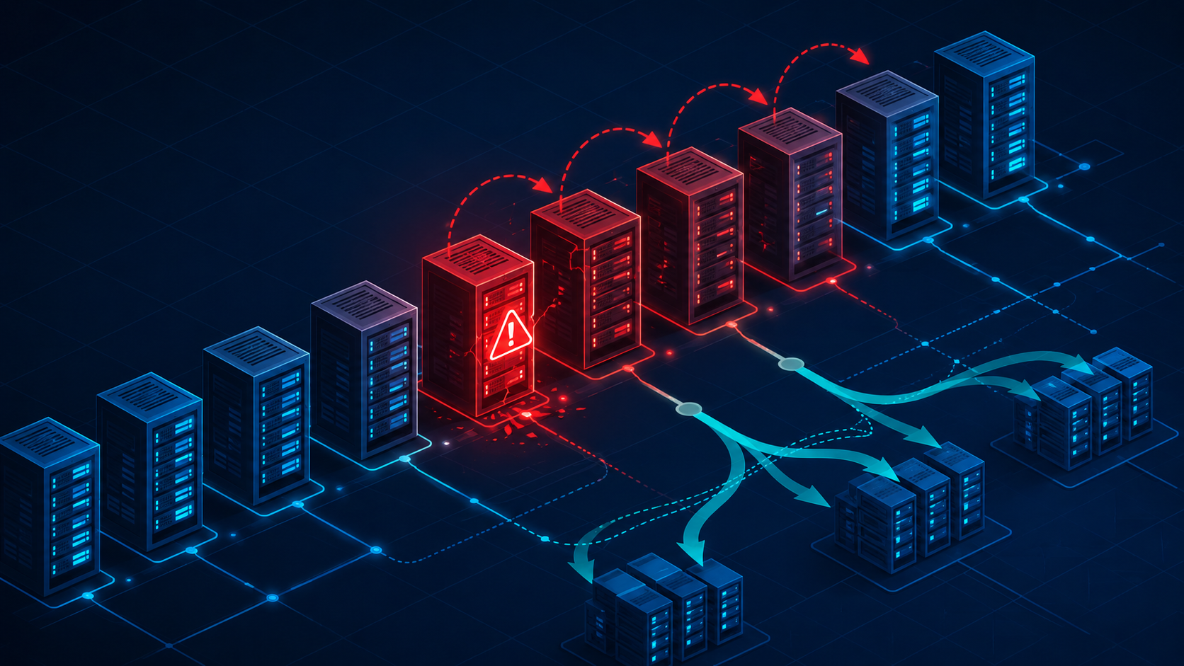 Cascading failure spreading across data center server racks