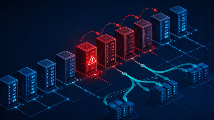 Cascading failure spreading across data center server racks