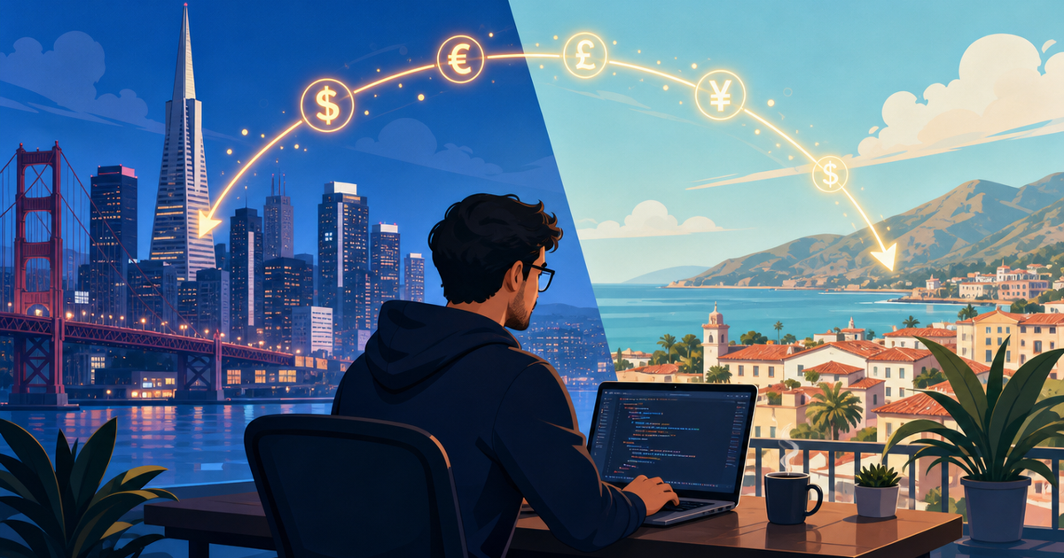 Remote salary arbitrage: engineer comparing Bay Area salary against living costs in other cities