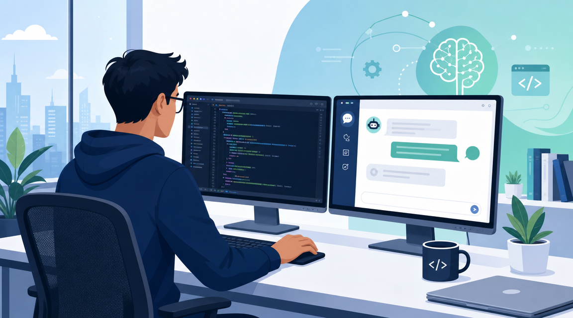 Developer working with AI coding assistant during Google interview preparation