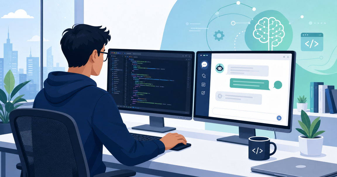 Developer working with AI coding assistant during Google interview preparation