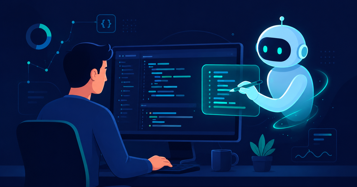 A software engineer reviewing code alongside an AI coding assistant