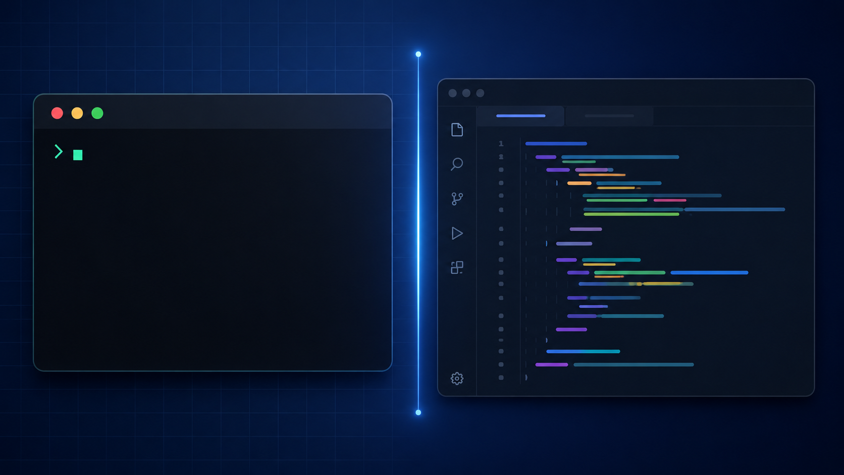 Claude Code vs Cursor comparison banner showing a terminal and code editor side by side