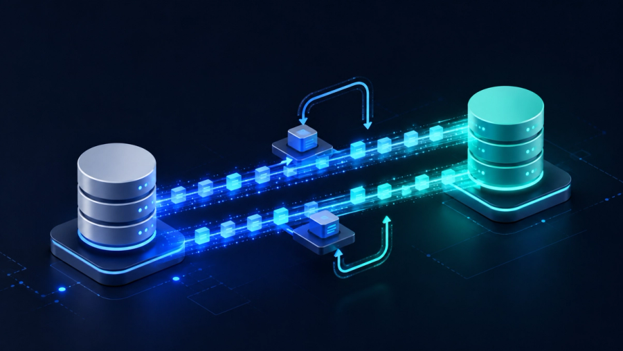 Zero downtime database migration: data flowing from an old database to a new database over parallel tracks