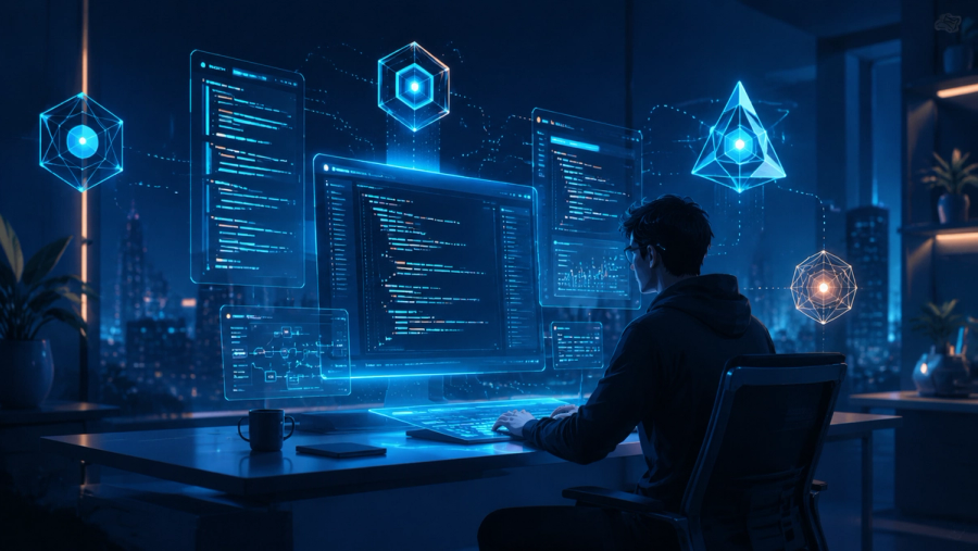 Best AI Coding Agents in 2026 - futuristic workspace with AI coding assistants