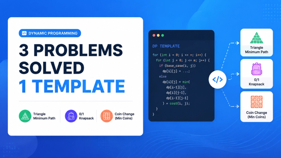 Dynamic programming template solving climbing stairs, coin change, and longest increasing subsequence problems