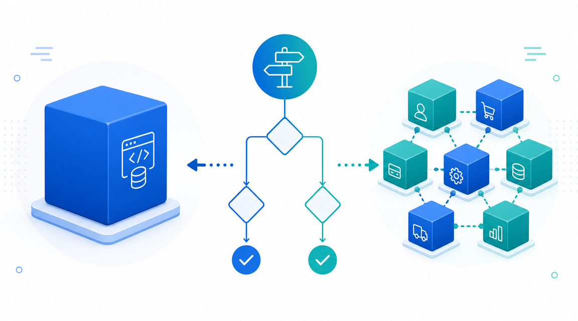 Microservices vs monolith architecture decision framework illustration