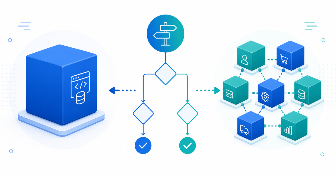 Microservices vs monolith architecture decision framework illustration