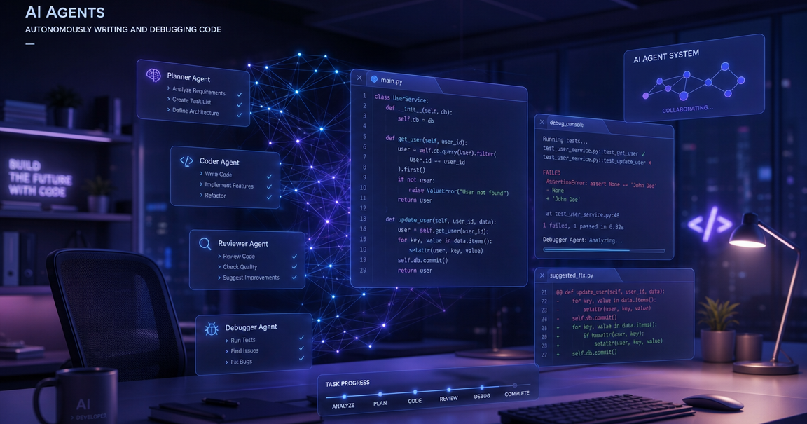 AI coding agents working autonomously across multiple code files in a modern development environment