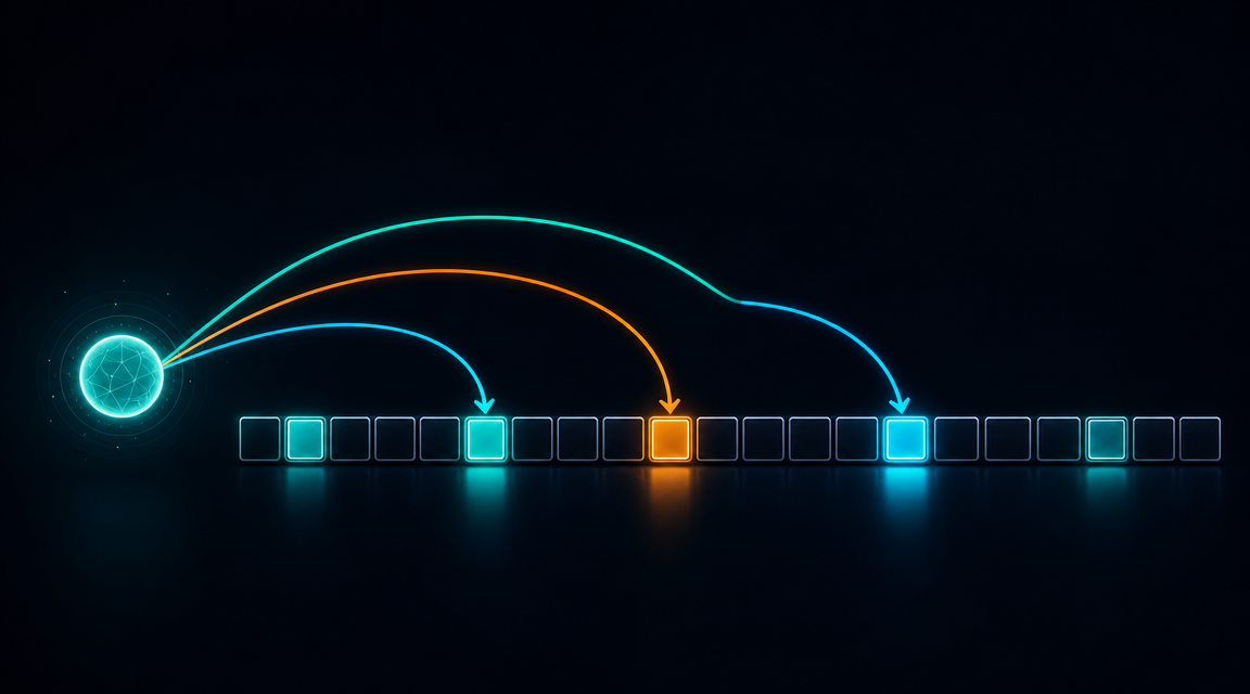 Bloom filter concept illustration showing a bit array with hash function arrows pointing to specific positions