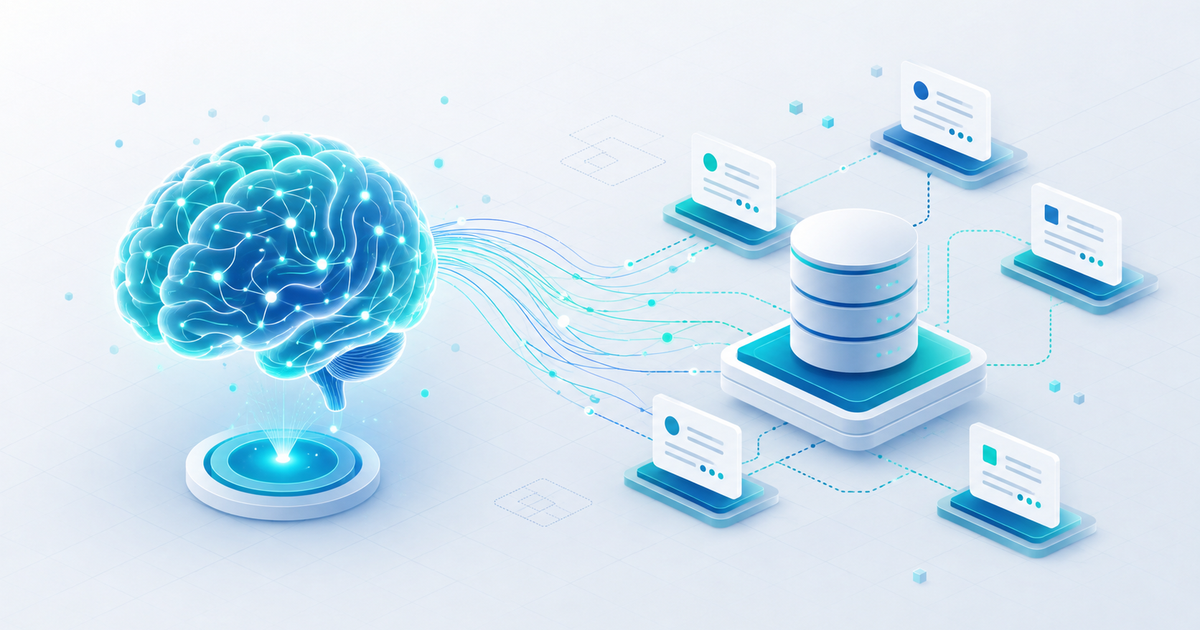 AI agent brain connected to an external memory store of database and note nodes