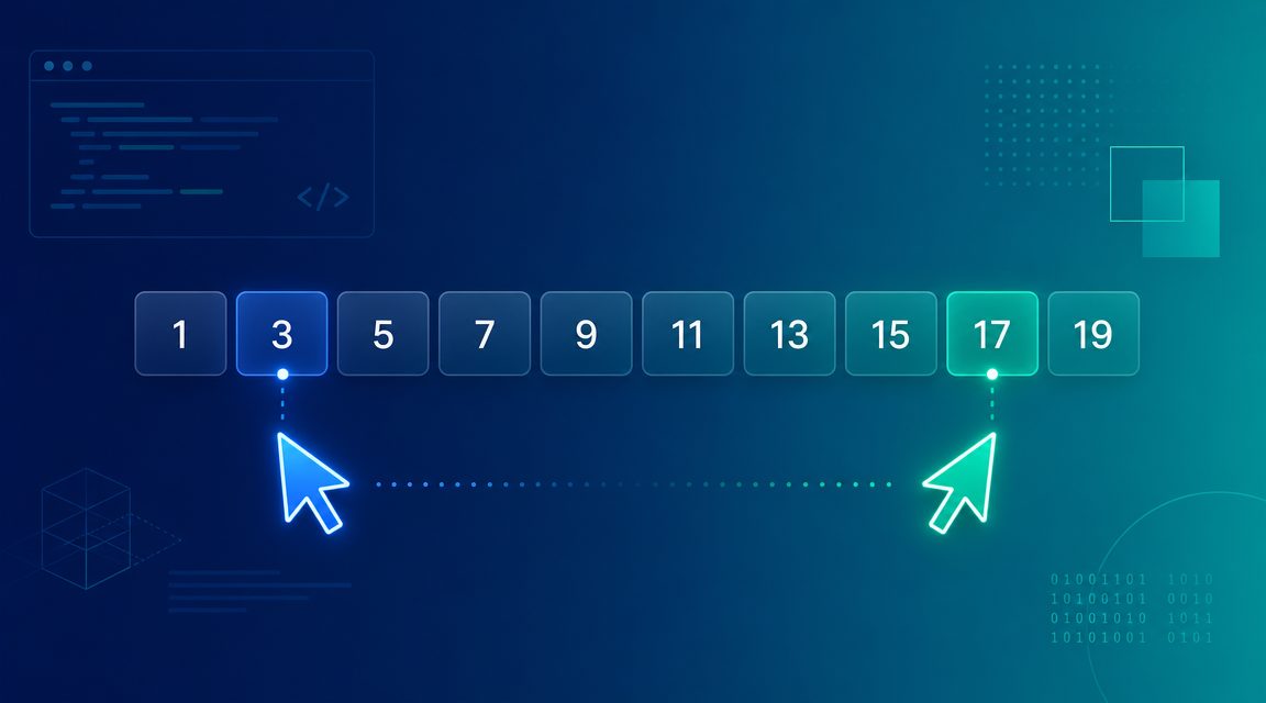 Two Pointers pattern illustration showing two arrow cursors on a sorted array